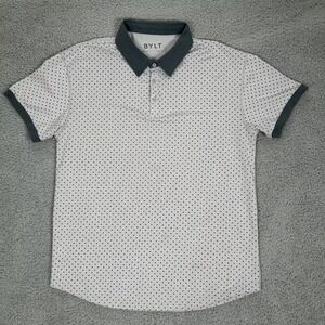 BYLT Drop Cut‎ Lux Polo Shirt Mens XL White Polka Dot Pattern Performance Golf